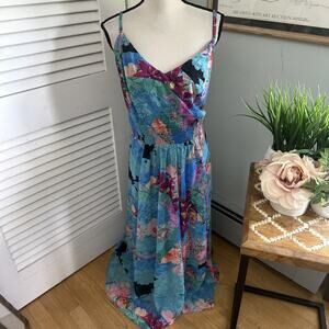 CITY CHIC Womens Dress Large Blue Looking Glass Maxi Chiffon Fairy Summer Party